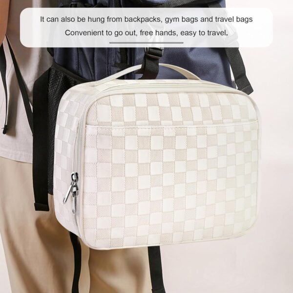 Mziart PU Leather Lunch Bag Lunch Box for Women Men, Reusable Lunch Tote Bags Meal Prep Containers Portable Leakproof Insulated Cooler Bag Food Handbags for Work Office Picnic Beach Travel (White) - Image 7