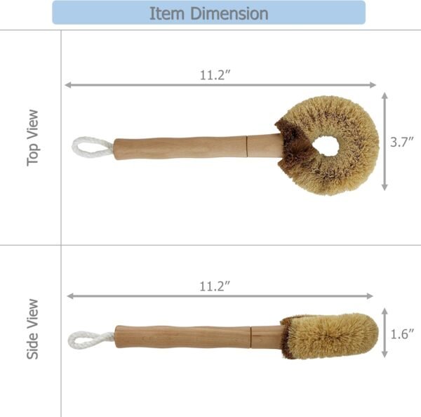 EIKS 2 Pack Kitchen Scrub Brushes Natural Coconut Fiber Cleaning Brushes for Dish Pan Pot Vegetable Fruits Glassware Cookware - Image 3