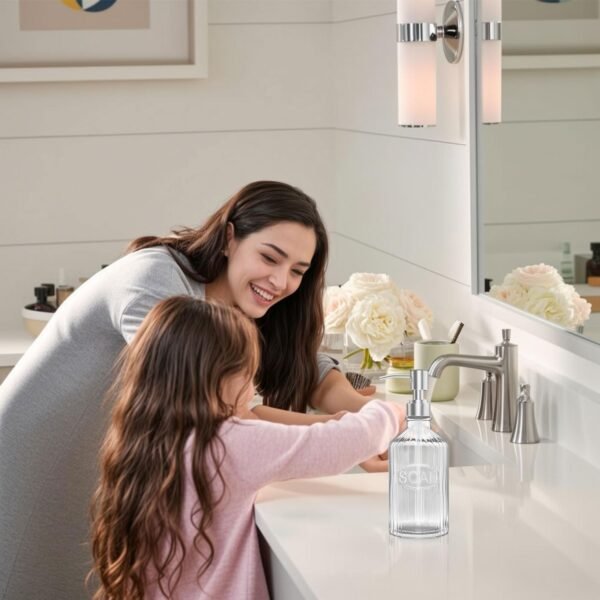 Glass Dish Soap Dispenser - Refillable Kitchen Hand Pump for Rust Proof Stainless Steel Countertop, Clear Liquid Bathroom Dispenser - Image 7