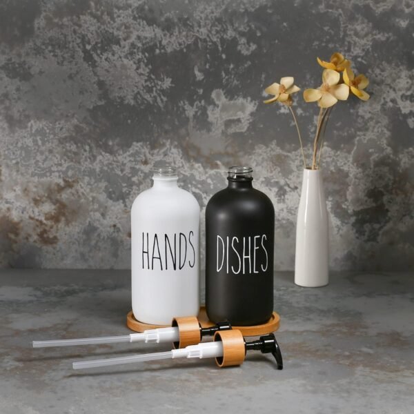 MOMEEMO Glass Soap Dispenser Set, Contains Hand Soap and Dish Soap Dispenser.Suitable for Kitchen Decor. (Black & White) - Image 4