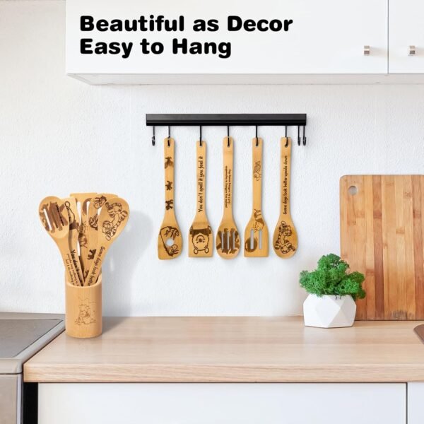 6PCS Cartoon Bamboo Wooden Spoon Set for Cooking, Bear Kitchen Accessories, Organic Food Cooking Utensils, Tiger Spatula for Kitchen Decor, Cookware Gifts for Women, Cute Bear Birthday Gifts for Women - Image 6