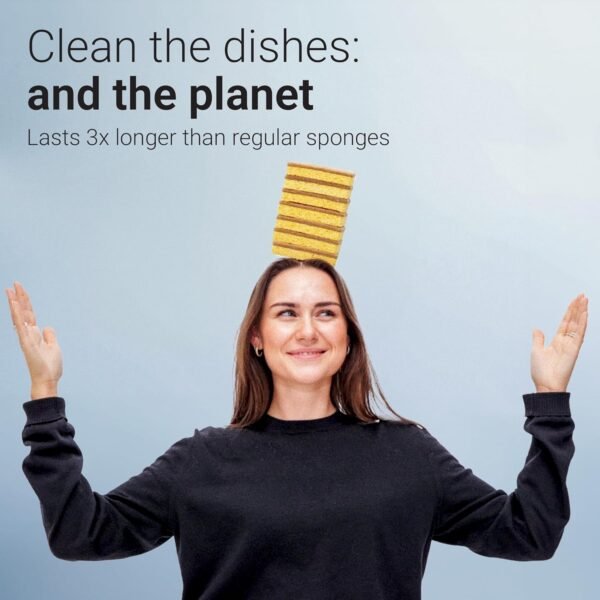 Premium Natural Kitchen Sponge | Non Scratch | Long Lasting | Waste Free | Washing up Kitchen | Natural Fiber | Eco-Friendly | Earth Friendly | Vegan | 6 Pack - Image 6