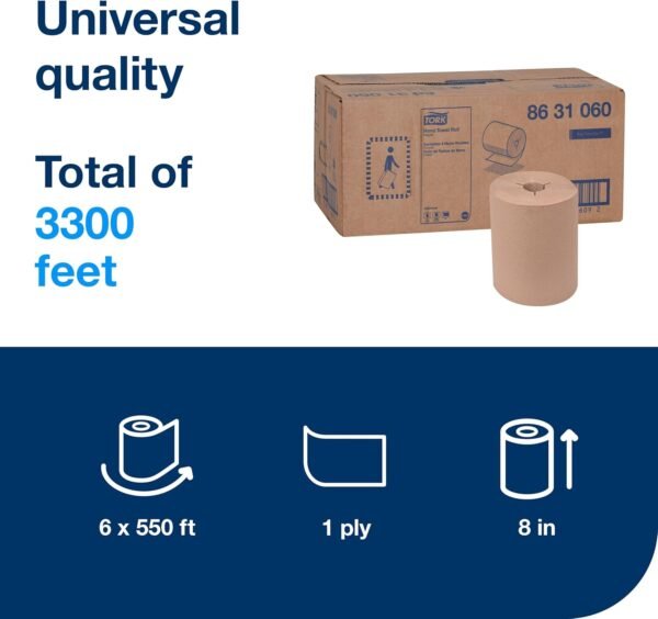 Tork Paper Towel Roll Natural H86, Universal, for Mini Dispensers, 6 Rolls x 550 ft, 8631060 - Image 2