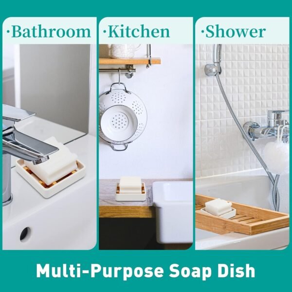 Wooden Bamboo Square Soap Dishes for Bar Soap Holder for Shower with Drain for Bathroom Small Soap Dish Detachable（Single Pack Right Angle White） - Image 6