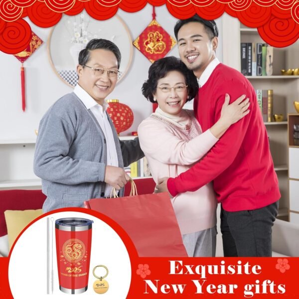 Yoiemivy Chinese New Year Gifts 2025, 20 oz Stainless Steel Insulated Tumbler with Lid and Straw Year of the Snake Gifts for Women Men Mom Father Colleague, Gifts for Lunar New Year - Image 6