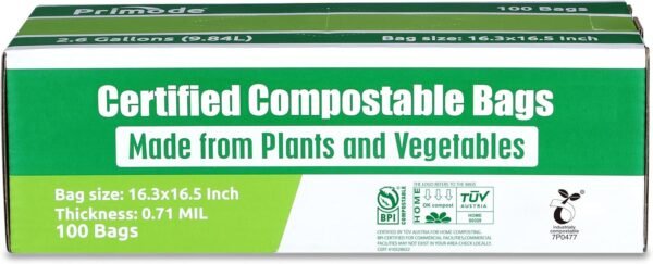 Compost Bags, Compostable Trash Bags 2.6 Gallon Compostable Bags 100 Count Small Compost Bags for Countertop bin Extra Thick 0.71 Mil. ASTM D6400 Certified By BPI and TÜV AUSTRIA - Image 6