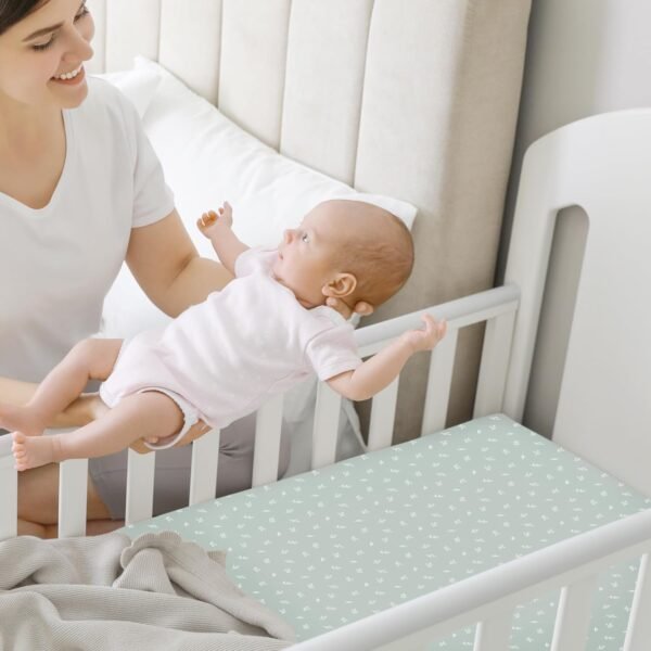 2-Pack Mini Crib Sheets Fitted, Pack and Play Sheets - Organic Cotton Pack N Play Sheets for Pack and Play Mattress, Playard Baby Crib Sheets, Jersey Crib Sheets Neutral for Boys, Girls (Dragon Tale) - Image 9