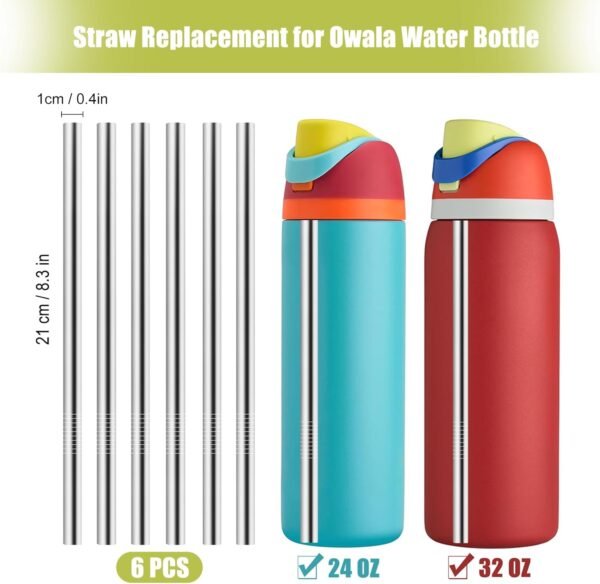 6PCS Metal Straw Replacement for Owala Water Bottle 24 oz 32 oz, With 2 Straw Cleaner, Reusable Stainless Steel Straws Compatible With Owala Water Bottle - Image 2