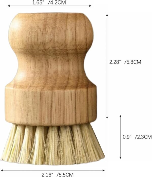 Pot Brush. Natural sisal Brush for Kitchen. Dishwashing Scrubber with Short Wooden Handle. Kitchen Brush for Cleaning pots, Pans,Vegetables, Dishes. 2 PCs. - Image 2