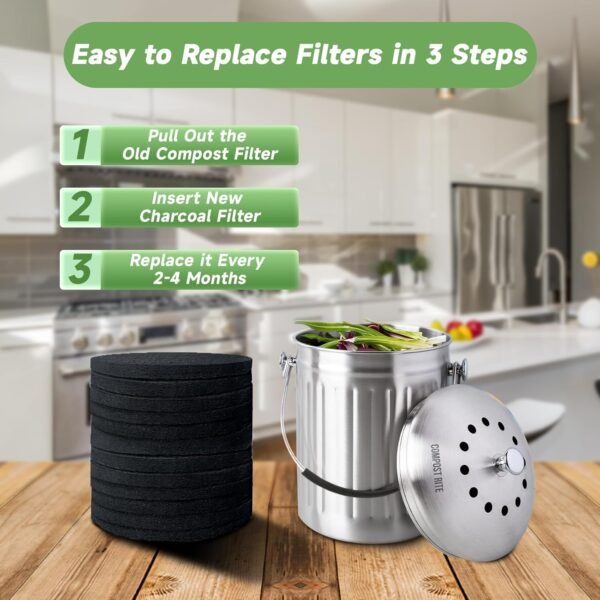 16 Pack Charcoal Filters for Kitchen Countertop Compost Bins - Extra Thick 0.4" for Longer Lasting Activated Carbon - Universal Size Fits Up to 6.7 Inches - Image 8