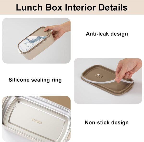 Lille Home Bento Box Adult Lunch Box, Stainless Steel Compartment Tiffin Lunch Snack Box, 2-Tier Bento Food Container, 68 oz Stackable Lunch Box with Lunch Bag and Soup Bowl (Beige) - Image 6
