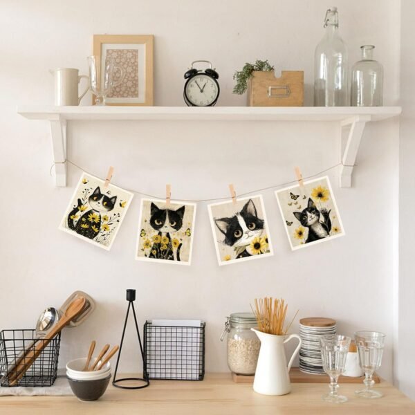 Morigins Cat Swedish Dishcloths for Kitchen Dish Towels,Cellulose Sponge Cloths,Non Scratch Reusable Paper Towels, Biodegradable and Reusable Kitchen Dish Rags - Image 5