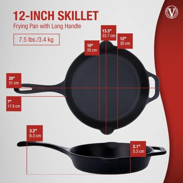 Victoria Cast Iron Skillet Large Frying Pan with Helper Handle Seasoned with 100% Kosher Certified Non-GMO Flaxseed Oil, 12 Inch, Black - Image 7