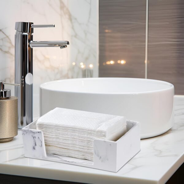 Marble White Napkin Holder for Bathroom, Countertop Paper Towel Dispenser for Kitchen, 10" L x 6" W for Multifold, C Fold, Trifold, Z Fold - Disposable Hand Towel Organizer, Guest Towels Holder - Image 4