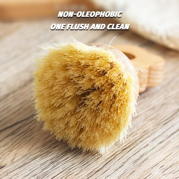 Kitchen Natural Beechwood Dish Brush with Handle Sisal Bristle Fruit Vegetable Scrubber Small Wooden Brush Designed for Cleaning Pot, Pan, Plate, Bowl and Utensil (Donut Shaped) - Image 3