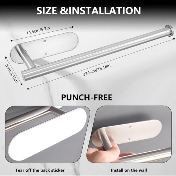 Paper Towel Holders for Kitchen, Adhesive Paper Towel Roll Rack for Bathroom Towel, Matte Black Paper Towel Holder 304 Stainless Steel, Under Cabinet Paper Towel Holder - Image 3