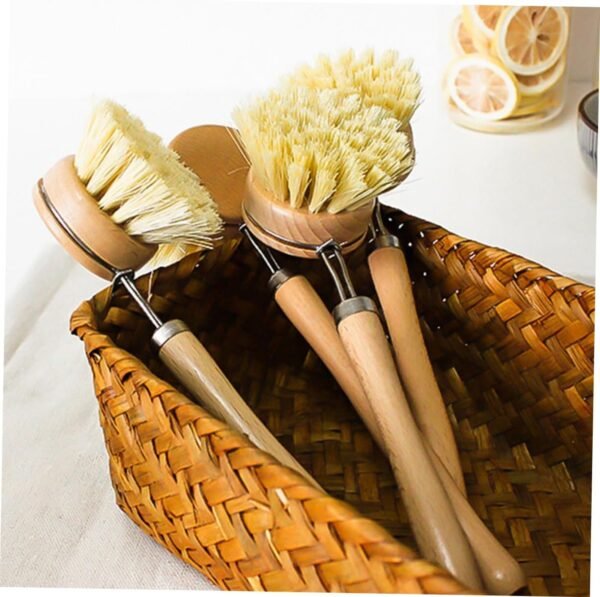 2pcs Wooden Handle Cleaning Brush Bowl Cleaning Brushes for Household Use Handle Pot Household Cleaning Natural Dish Scrubber Handled Dish Brush Pan Scrubber Beech - Image 4