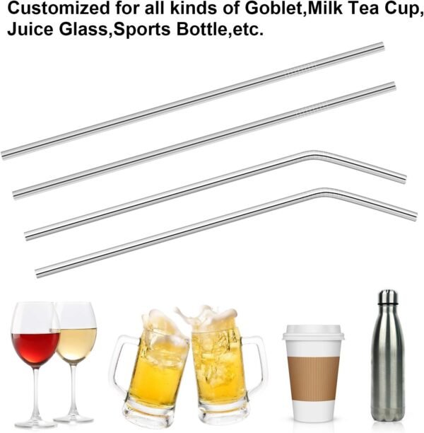 Hypermotion Stainless Steel Straw, Food Grade Reusable Metal Drinking Straw Set with 2 Cleaning Brushes and Carry Pouch for Smoothie, Milkshake, Cocktail and Hot Drinks - Image 6
