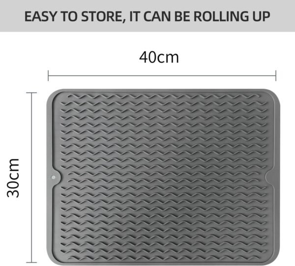 2 Pack Silicone Dish Drying Mat, Heat-resistant Kitchen Counter Mat for Sink, Refrigerator, Drawer, Dish Drying Pad for Dishes, Utensils, Pots, Pans, 15.72"x11.79", Grey - Image 6