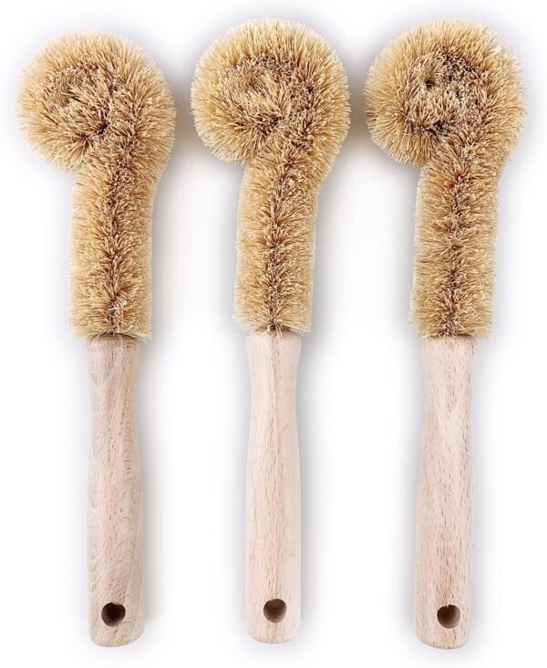 3PCS Cleaning Brush, Bottle Brush, Milk Cup Brush, Coffee Cup Brush, Pot Brush, Natural Coconut Fiber Brush Head, Strong Wooden Handle, Deep Cleaning, Natural Environmental Protection