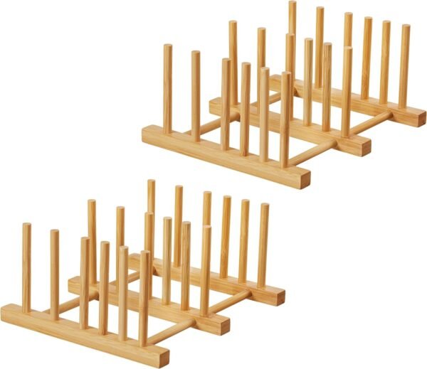 HBlife Bamboo Cutting Board Organizer, Wooden Cutting Board Holder Rack Baking Cookie Pan Sheets Racks Storage Stand for Kitchen Cabinet Countertop Bakeware Organizer (Bamboo 5 Slots 2pcs)
