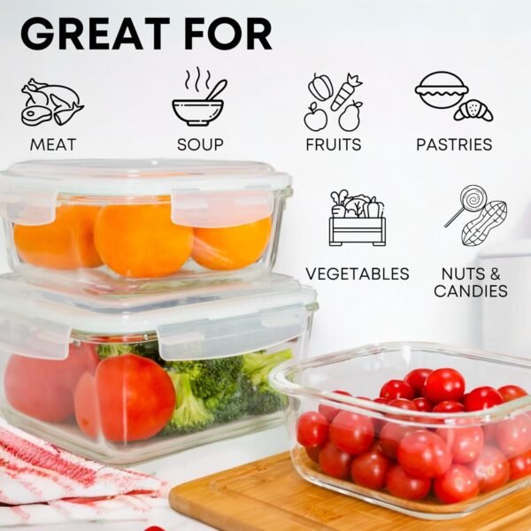 Razab 10 Pcs Glass Food Storage Containers with Lids – 40, 27, 17 Oz | Airtight Glass Storage Containers, BPA-Free meal prep containers reusable glass - Leakproof Kitchen Containers for Organizing - Image 5
