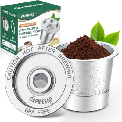 CAPMESSO Reusable K Cups for Keurig 1.0: Stainless Steel Coffee Pod Metal Refillable K Cup - Universal Coffee Filters for Keurig 1.0 Coffee Maker, Eco-Friendly, Innovative Design