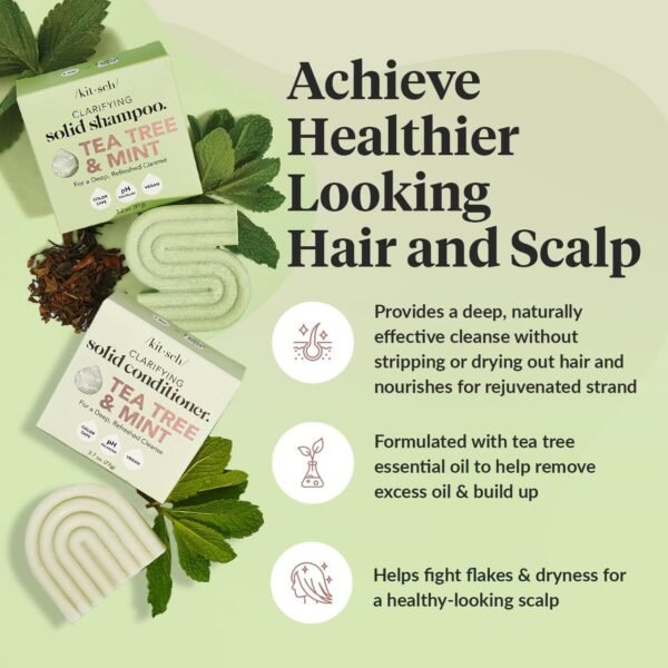 Kitsch Tea Tree & Mint Shampoo and Conditioner Bar Set, Hair Color Safe, Zero Waste, Vegan, Eco Friendly, Made in US, For All Hair Types, Paraben Free, Sulfate Free - Image 2