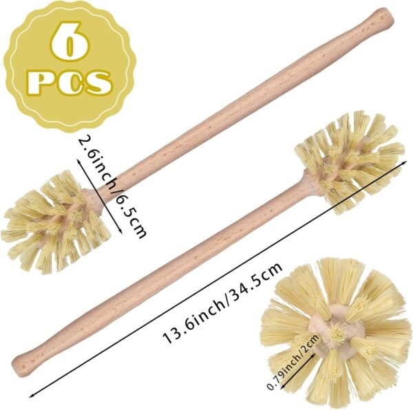 Gejoy 6 Pcs Bottle Brush, Natural Wood Dish Brush Scrub Brush with Long Beechwood Handle Bristles for Cleaning Bottles Mugs Jars Glasses Dishes Vases Pitchers, 13.6 x 2.6 Inches - Image 2