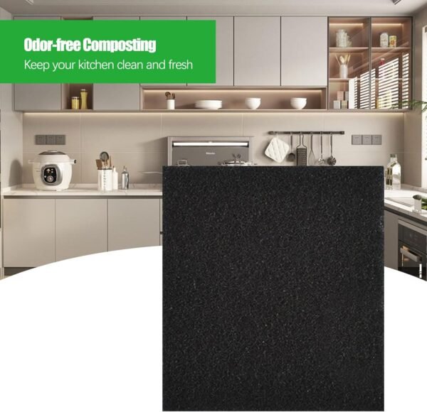 Eagles Square Compost Bin Filters, (6PCS, 4.7" x 4.7" x 0.4") Charcoal Filters for Kitchen Compost Bin Pail, Square Activated Carbon Filter Bio Bucket Filter for Compost Bin Universal Size - Image 7