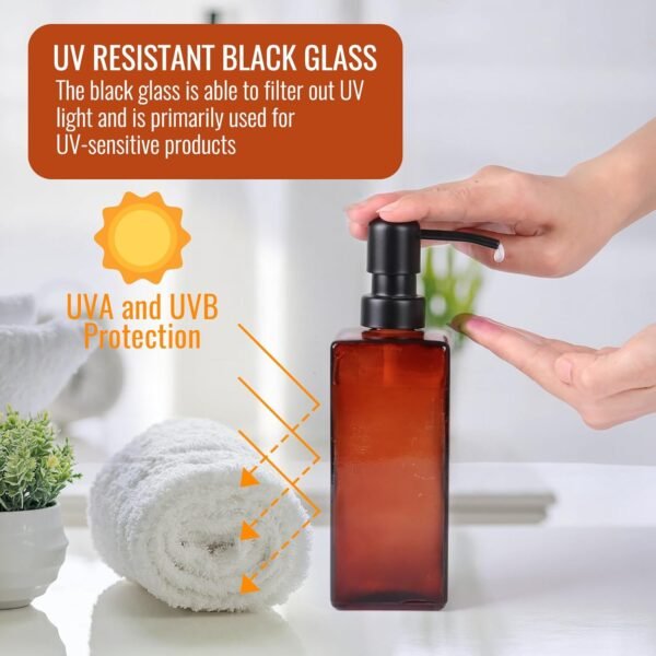 Alotpower Amber Glass Soap Dispenser 12 oz,2pack Glass Soap Dispenser with Pump,Refillable Square Amber Soap Dispenser Glass for Kitchen & Bathroom - Image 7