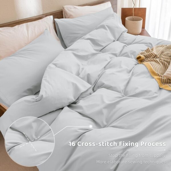 Sanracie King Comforter Set,100% Organic Cotton Linen Feel Textured Comforter Set Cornflower Blue,Winter Warm Simple King Bedding Set 3pcs(1 Aesthetic Solid Comforter + 2 Pillowcases) Soft Lightweight - Image 5