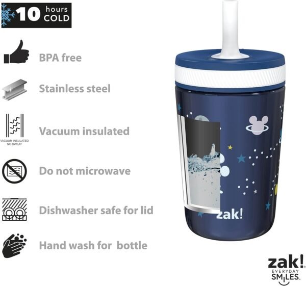 Zak Designs Disney Mickey Mouse Kelso Tumbler Set, Leak-Proof Screw-On Lid with Straw, Bundle for Kids Includes Plastic and Stainless Steel Cups with Bonus Sipper (3pc Set, Non-BPA)15 fl oz. - Image 4
