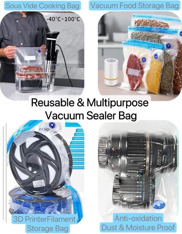 Sous Vide Bags 25pcs, BPA-Free Reusable Vacuum Seal Bags for Food/Freezing safe-25pcs Vacuum Food Storage Bags with Handheld vacuum sealer electric pump & Seal Clips & Air valves for Sous Vide Cooking - Image 9