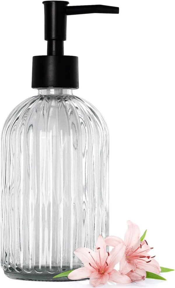 Topsky Glass Soap Dispenser with Plastic Pump, 400ml Liquid Hand Soap Dispenser, Rustproof Pump for Kitchen & Bathroom, Great for Lotions, Essential Oil, Liquid Soaps,Transparent - Image 9