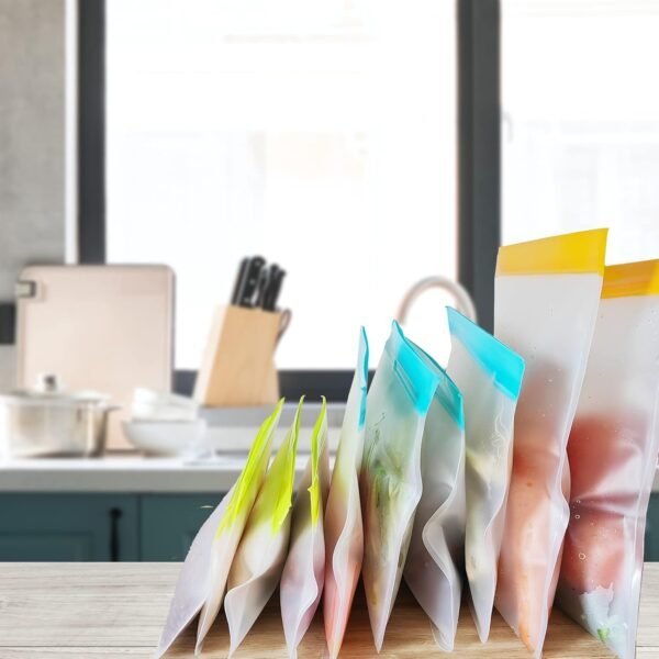 Reusable Food Storage Bags - 10pack BPA FREE Ziplock/Freezer Bags(2 Reusable Gallon Bags & 4 Sandwich Bags & 4 Snack Bags) EXTRA THICK Leakproof Silicone Lunch Bag for Food Meat Fruit Veggies - Image 8