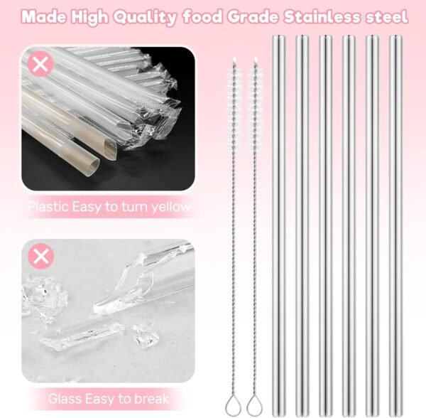 Straws Replacement for Yeti Travel Tumbler 40 oz, Stainless Steel Straw Reusable Compatible with Yeti 40oz Tumbler, 6 Metal Straws With 2 Straw Cleaner Brush - Image 5