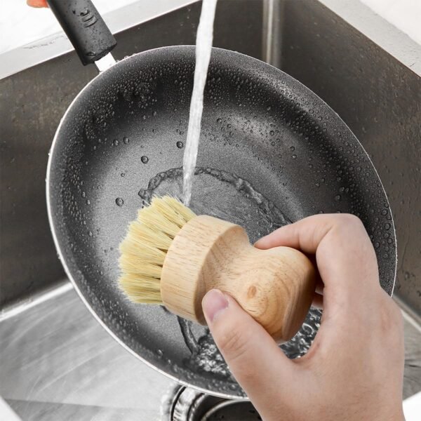 2 Pcs Dish Brush, Wood Dishes Scrub Brush, Pot Brush for Kitchen Cleaning Dishes Pots Pans (Sisal and Palm) - Image 4