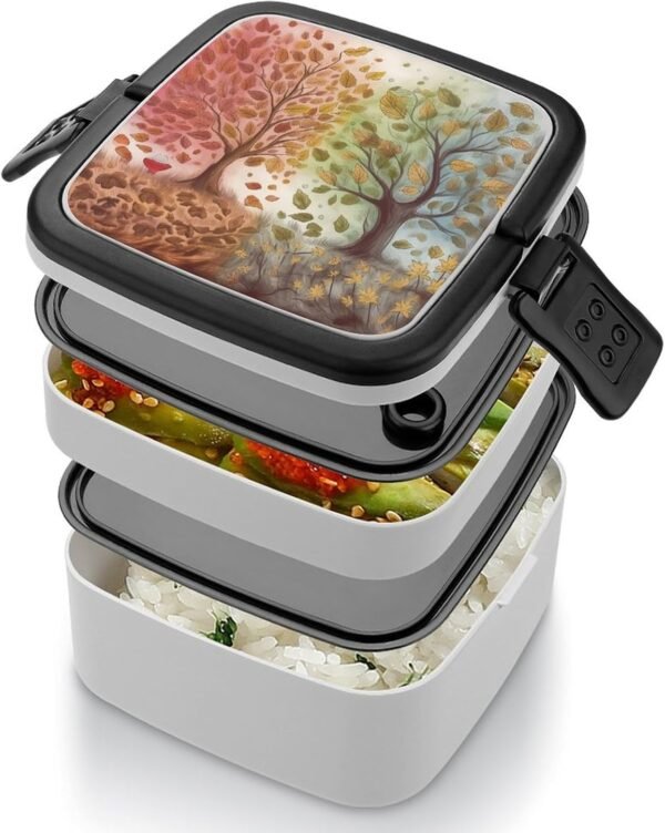 Autumn Naturally Bento Box Adult Lunch Box All-in-One Lunch Containers with Removable Compartments Double Layer Bento Lunch Box with Spoon And Handle Stackable Lunchbox - Image 4