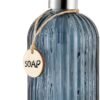 16 OZ Soap Dispenser，Tempered Glass Clear Vertical Stripe with 304 Rust Proof Stainless Steel Pump Refillable Liquid Hand Soap Dispenser，for Bathroom, Kitchen, Dish Soap，Lotion (Blue Grey)