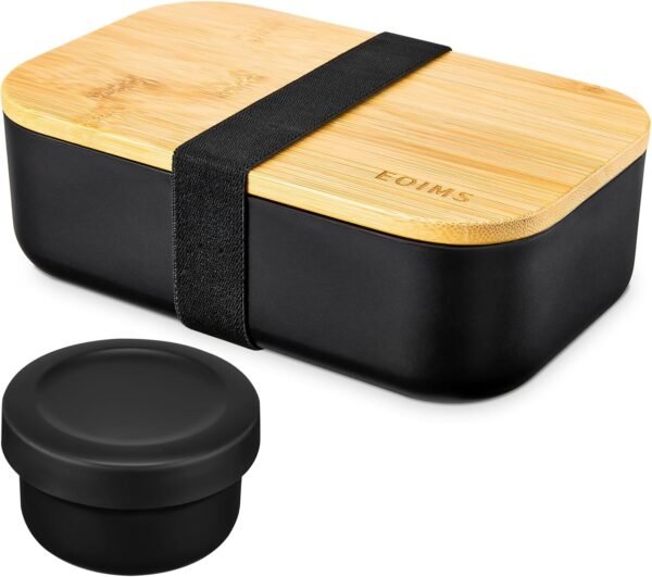 Bento Box for Adults,Japanese Food Containers for Women/Man,Leak Proof Bamboo Bento Box Adult Lunch Box with Sauce pot, Microwavable Dishwasher Safe,BPA-Free Black