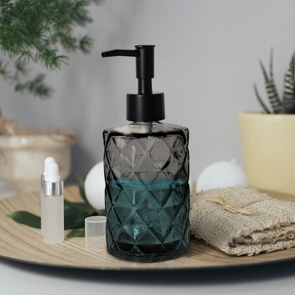 Glass Soap Dispenser with Plastic Pump, 330ml/11oz. Liquid Hand Soap Dispenser for Bathroom and Kitchen, Hand-Pump Dispenser for Dishwashing Liquid, Lotion, Soap, Shower Gel, Essential Oil (Black) - Image 4
