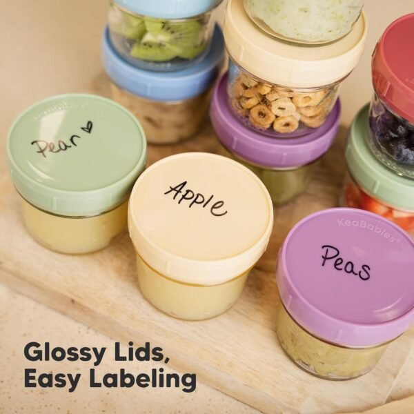 KeaBabies 12pk 4oz Glass Baby Food Containers - Leak-Proof, Microwavable Small Baby Glass Jars with Lids, Baby Food Storage Containers, Baby Snack Containers, BPA-Free Baby Food Jars (Nord) - Image 6