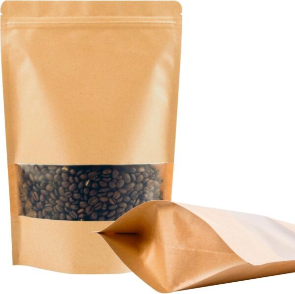 100PCS Resealable Bags for Food Storage, Kraft Paper Bags with Window, Stand Up Treat Bag Reusable for Candy, Cookie, Heat Seal Paper Bags for Small Business(7.1" X 10.2")