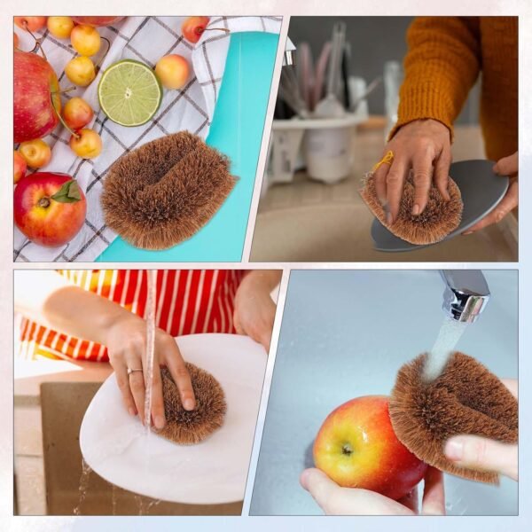 Ptwola 1 Pack Japanese Vegetable Brushes Natural Coconut Fiber Scrub Fruits Brushes Wooden Palm Dish Cleaner Brush with Hanging Loop for Potato Sink Kitchen Household Cast Iron Pan Pots - Image 4