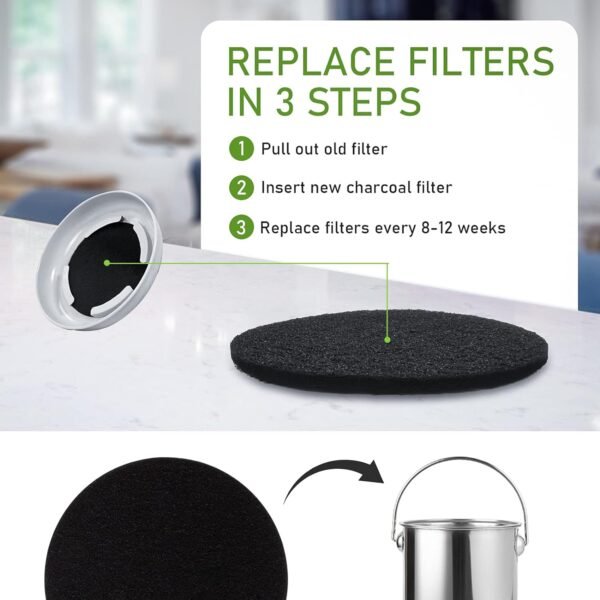 Charcoal Filters for Kitchen Compost Bin, 10 Pack Compost Filters for Countertop Bin Pail Replacement, Activated Charcoal Home Bucket Refill Sets, Round 6.7 Inch - Image 4