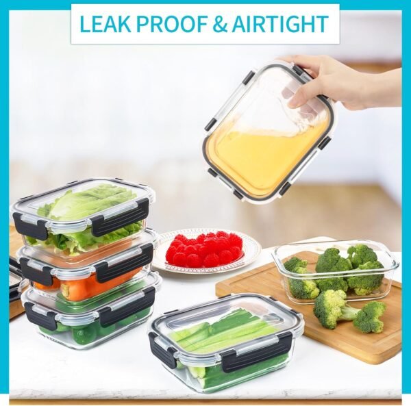 Skroam 10 Pack Glass Meal Prep Containers, Glass Airtight Food Storage Containers with Lids, Pantry Kitchen Storage Containers for Lunch, Food Storage, Meal Prep, Glass Lunch Bento Boxes - 22 OZ - Image 4