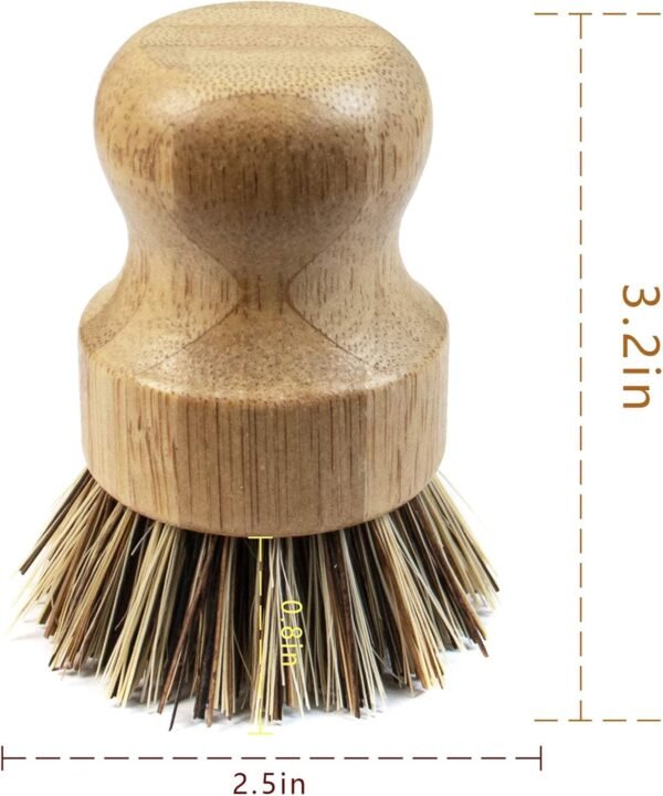 AUEAR, Natural Bamboo Dish Scrub Brush Cleaning Brush Pot Scrubber Brushes Coconut Bristles for Cast Iron Skillet Pots Pans (2-Pack, Deep Color) - Image 4