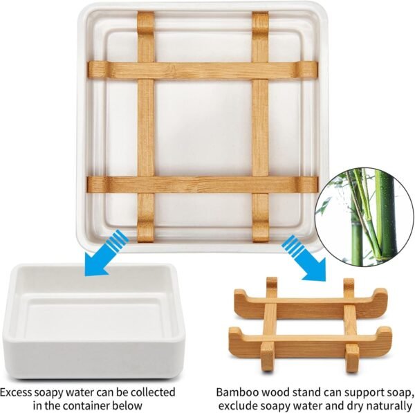 Bamboo Soap Dishes for Bar Soap Holders for Shower for Bathroom Sink Bulk Small Wooden Soap Tray Jabonera Pretty Neat Ventilated Soap Dish Disj Disk, Detachable (Single Right Angle White) - Image 3