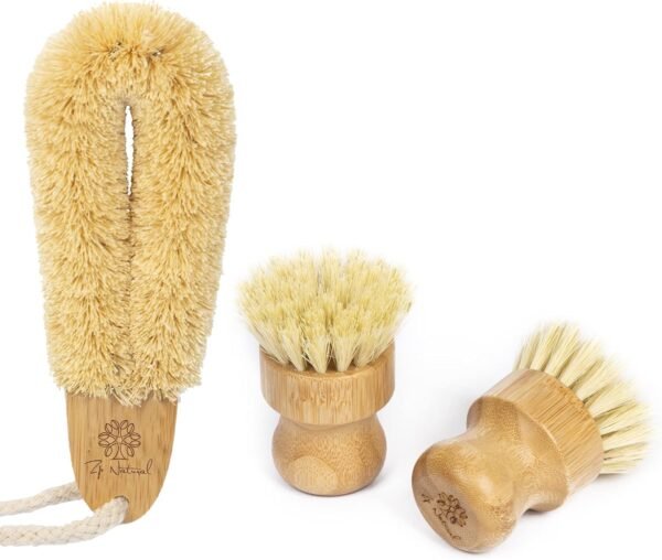 Bamboo Dish Scrub Brushes, ZP Natural 3Pack Kitchen Wooden Cleaning Scrubbers Set for Cleaning Pots, Pans and Vegetables